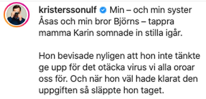 Bildkälla: Instagram/kristerssonulf Bildkälla: Instagram/kristerssonulf